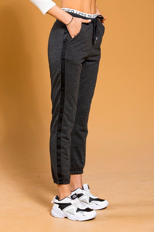 Antrasit Gri Basic Jogger Örme Ince Eşofman Altı Boxer Detaylı Yanı Şeritli - 5