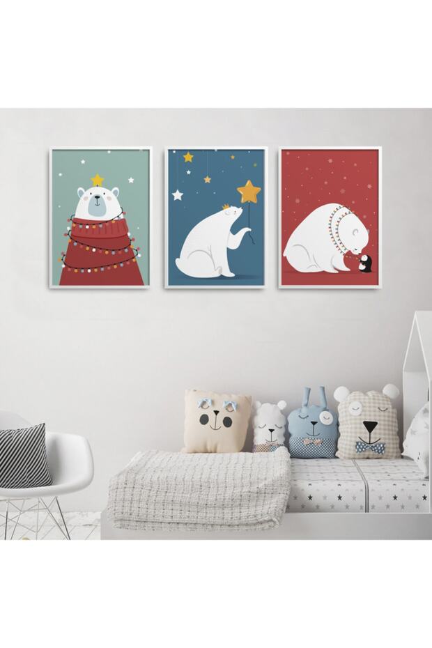White Laminated Framed Children's Room 3-Piece Painting Set Kids-B21