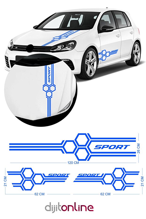 3 Pieces Honeycomb Auto Sticker - Hood Sticker - Marşpiyel Sticker - Car Sticker