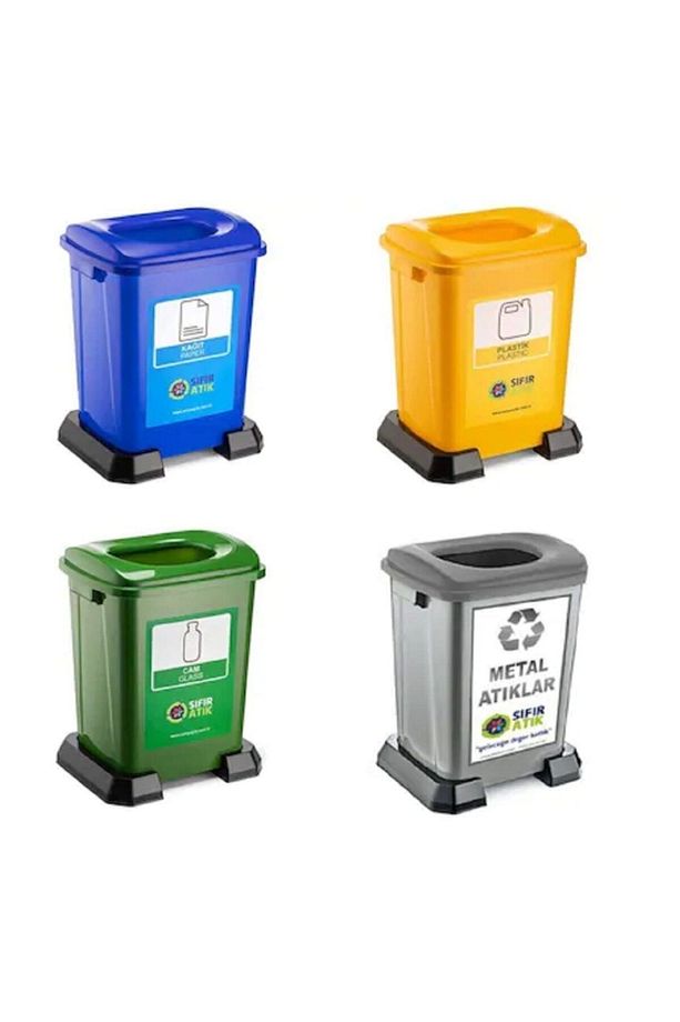 50lt Büyük Geri Dönüşüm Kutusu Plastik 4 Lü Set Sıfır Atık - 1