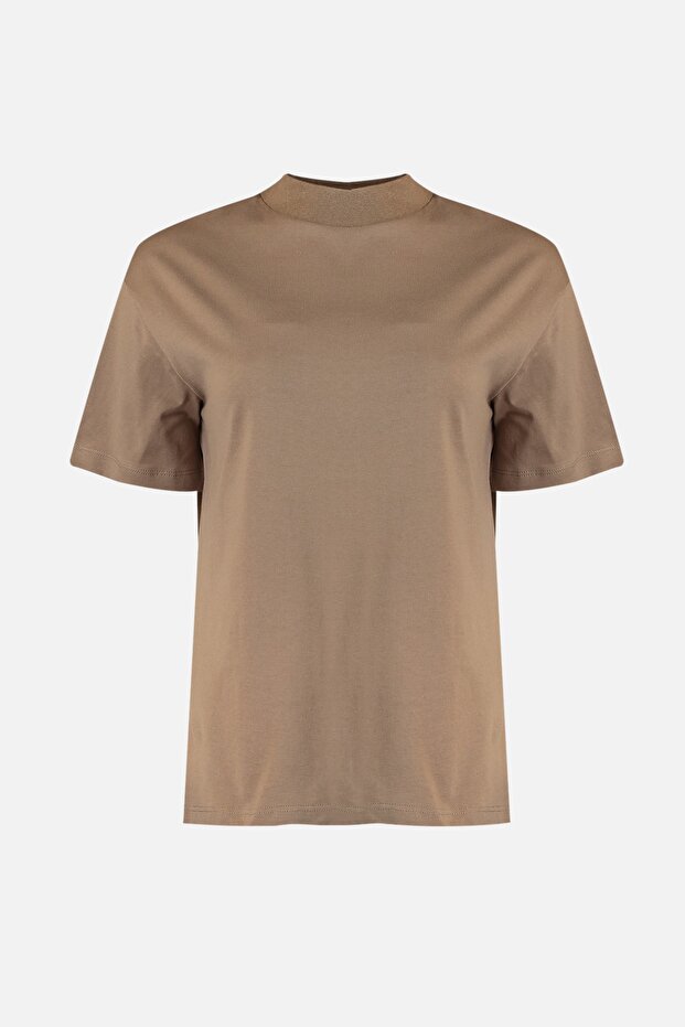 Bej-Vizon 2'li Paket %100 Pamuk Basic Dik Yaka Örme T-Shirt TWOSS20TS1500 - 8