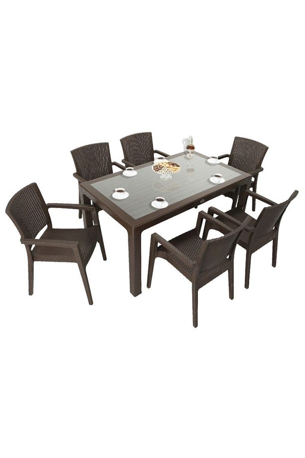 Elit Rattan 90x150 Zeus Koltuk Camlı Masa Takımı Kahverengi - 1