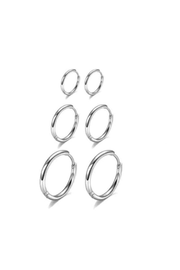 Women's Silver Color Surgical Steel Set of 3 Hoop Earrings