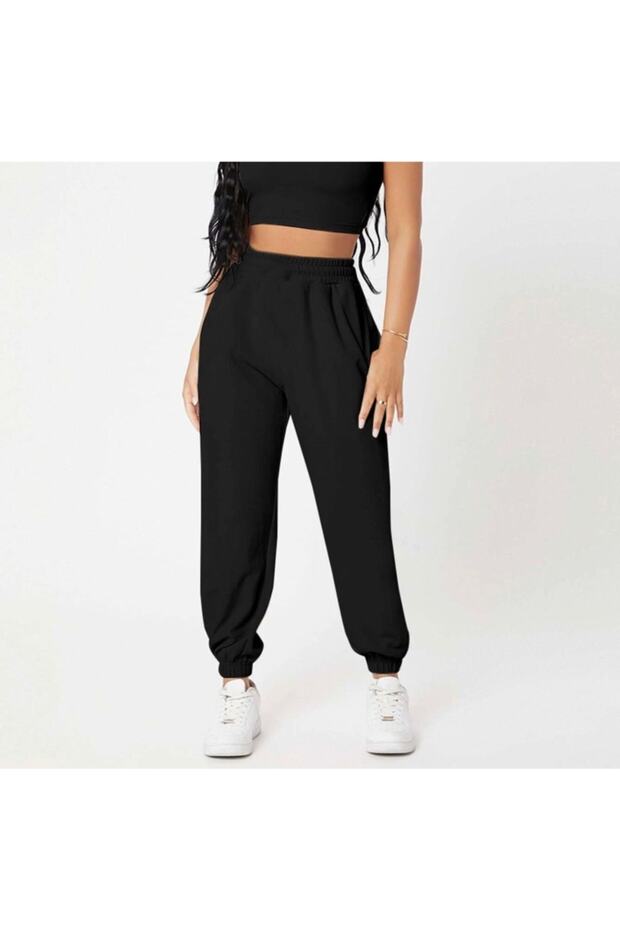 Siyah Düz Jogger - 1