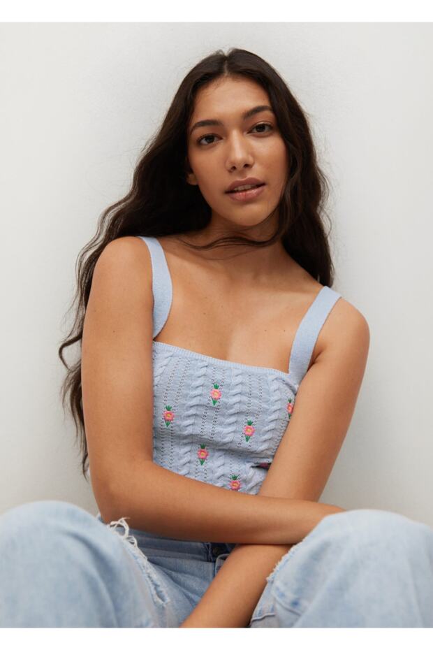 Çiçekli Örgü Kısa Üst - 5