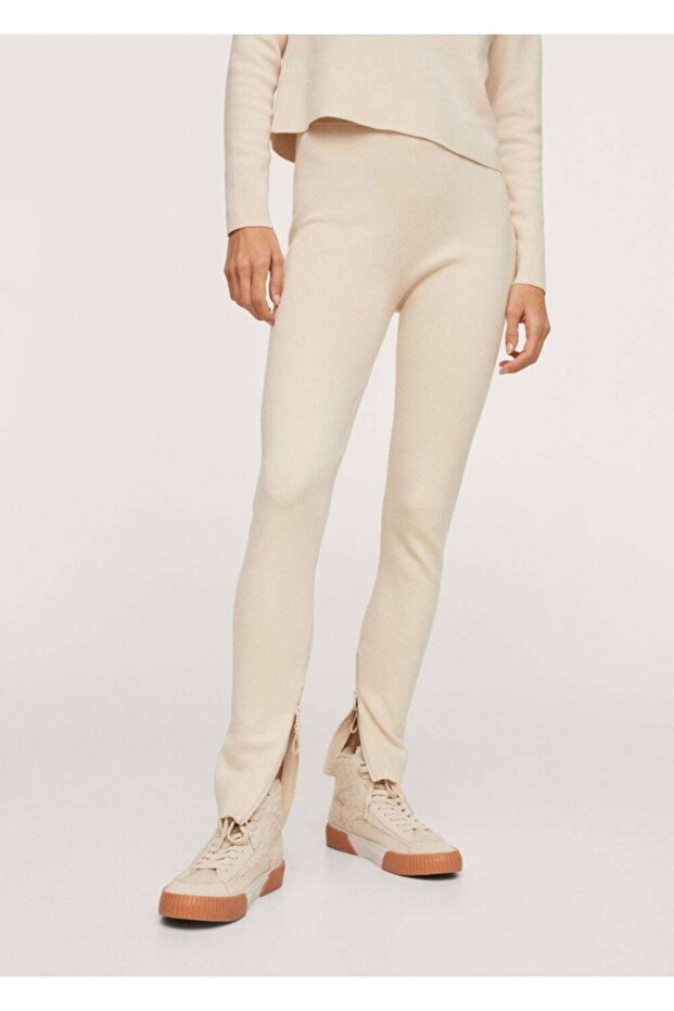 Fermuarlı Triko Pantolon - 1