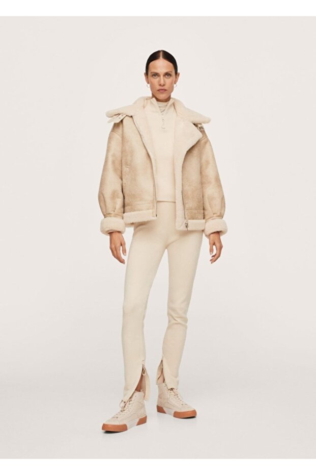 Fermuarlı Triko Pantolon - 2