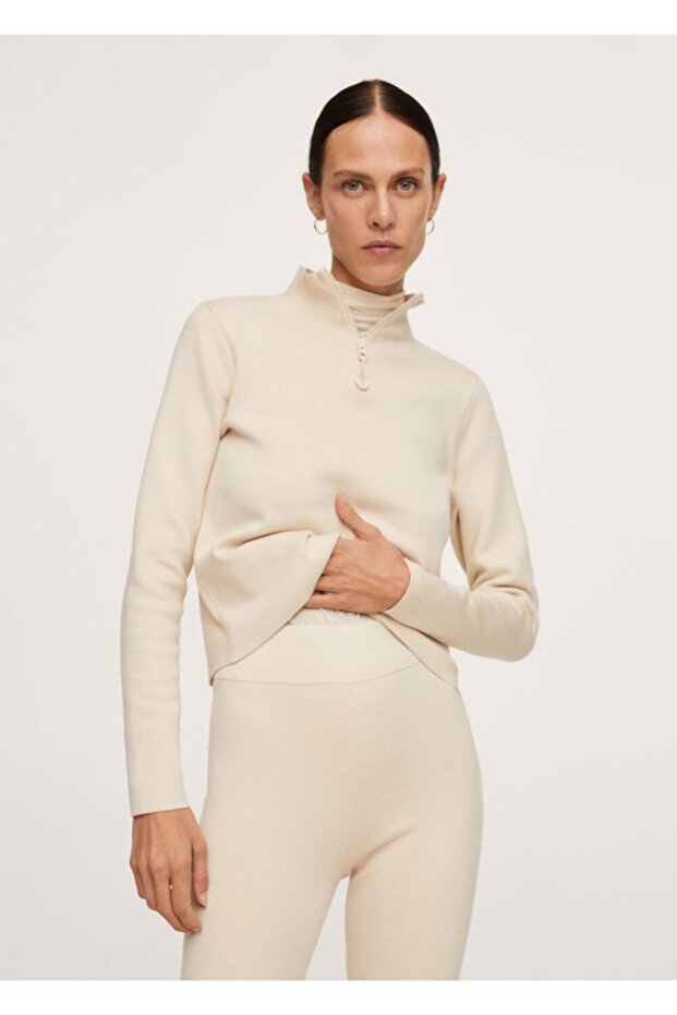 Fermuarlı Triko Pantolon - 5