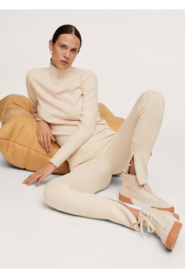 Fermuarlı Triko Pantolon - 6