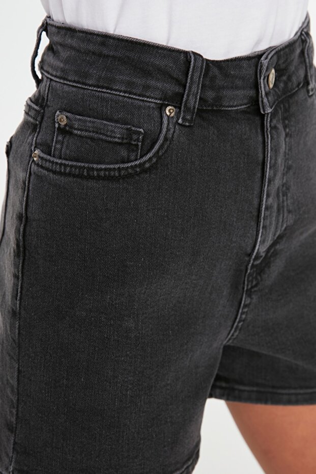 Antrasit More Sustainable Yüksek Bel City Boy Denim Şort TWOSS20SR0210 - 14