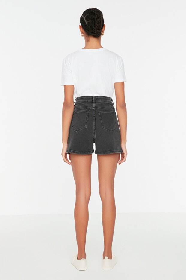 Antrasit More Sustainable Yüksek Bel City Boy Denim Şort TWOSS20SR0210 - 16