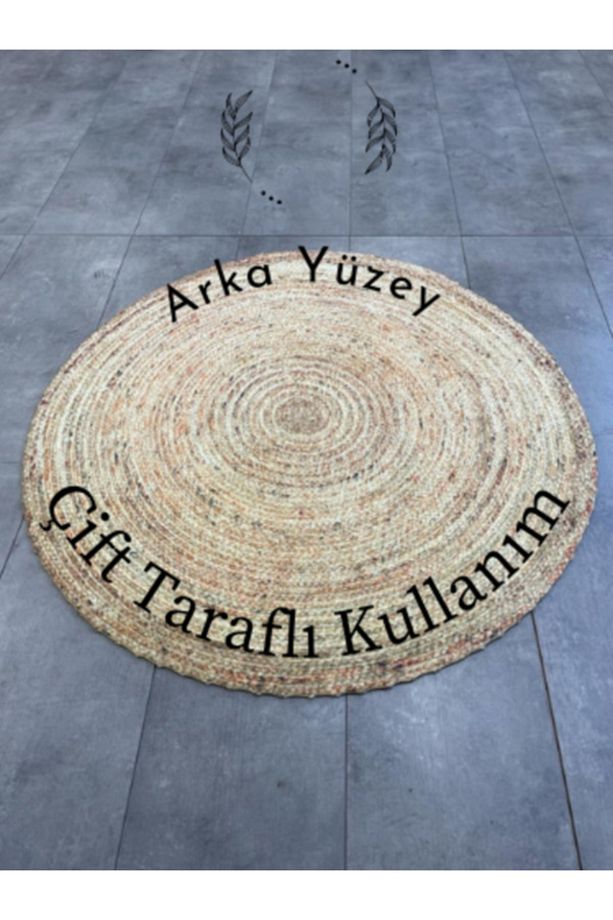 Sarı  Bej Jüt Yuvarlak Hasır Halı Yolluk Salon Oda Mutfak Halısı Ks 1074 - 3