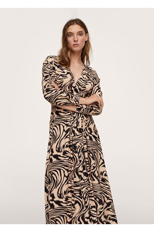 Women's Brown Leopard Patterned Long Dress