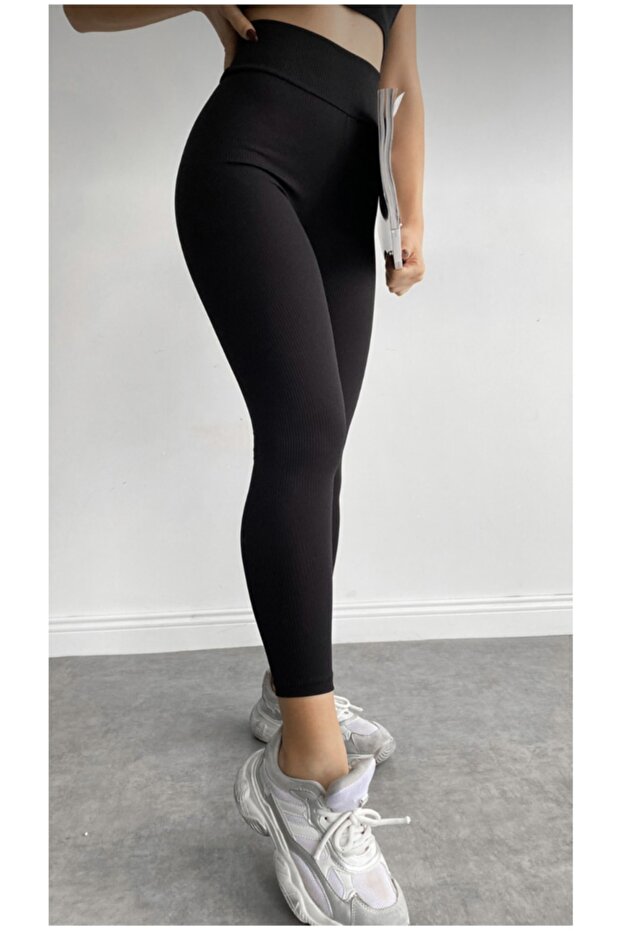 Women's Black Ribbed Tights