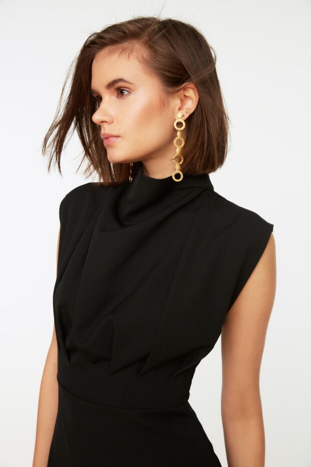 Állványgallér fekete Midi ceruzaszoknya ruha - TWOAW20EL0311 - 3