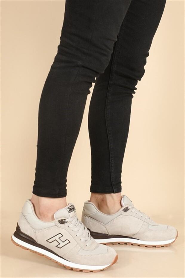 Beige - 19250 Genuine Leather Women's Casual Sports Shoes Sneaker Thick Sole Unisex