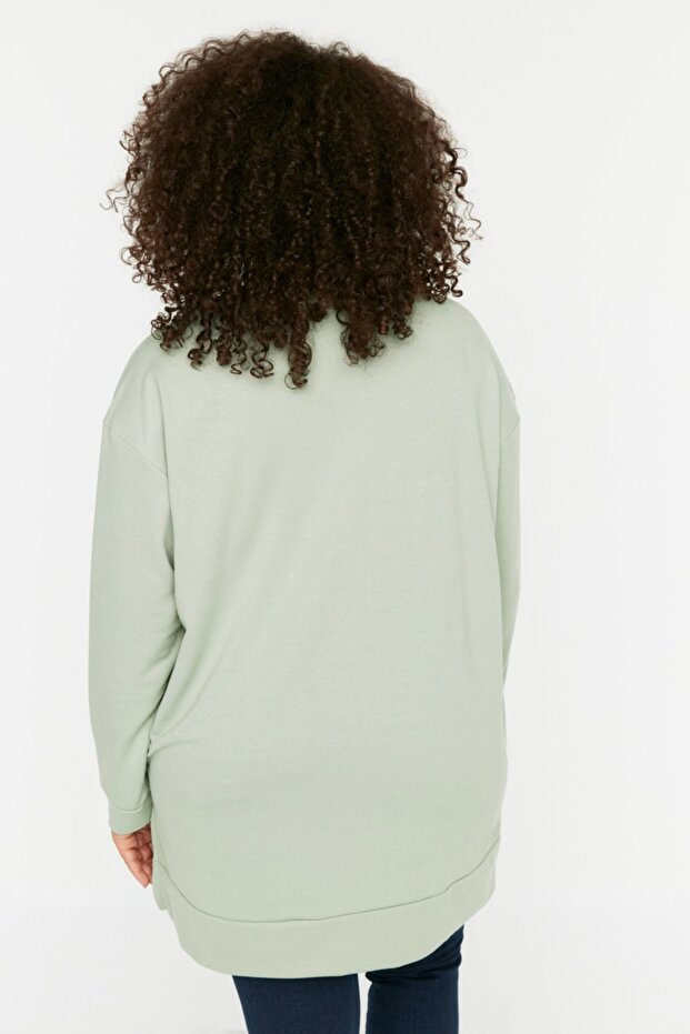 Miętowa, cienka, dzianinowa bluza z rozcięciem TBBSS22SW0173 - 5