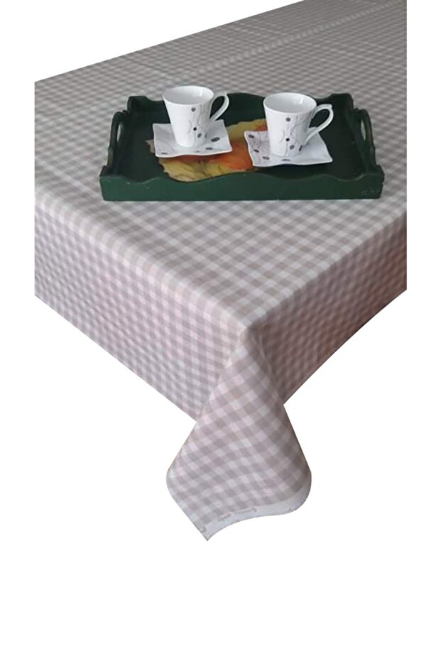 Beige Checked Care-Free Stain-Proof Duck Fabric Living Room - Kitchen Table Cloth