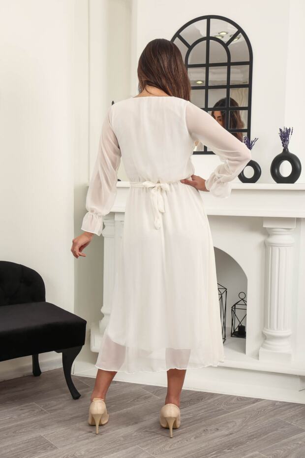 Lined Midi Chiffon Dress - 5