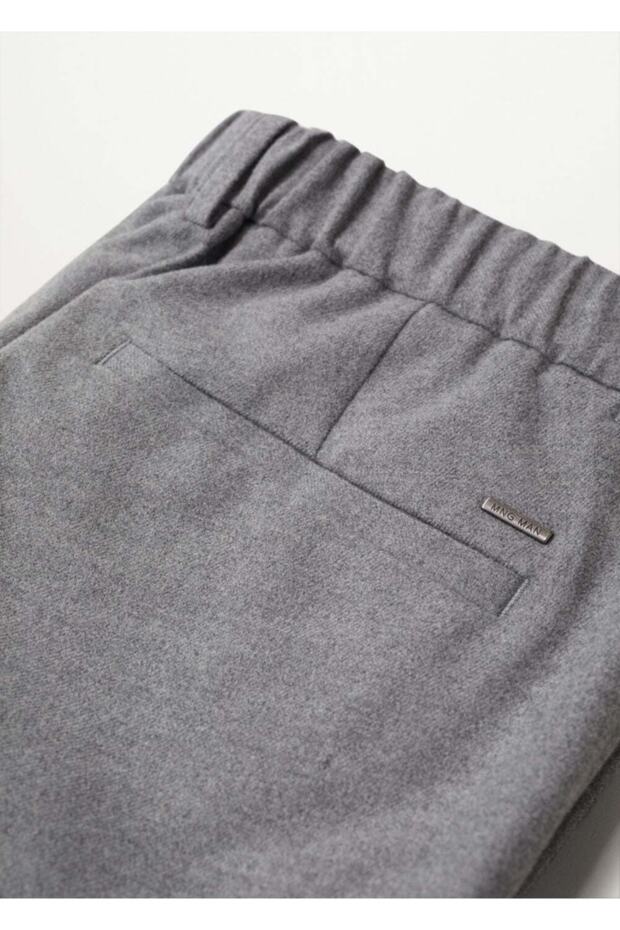 Erkek Açık Kırçıllı Gri Dar Kesim Koton Pantolon - 5