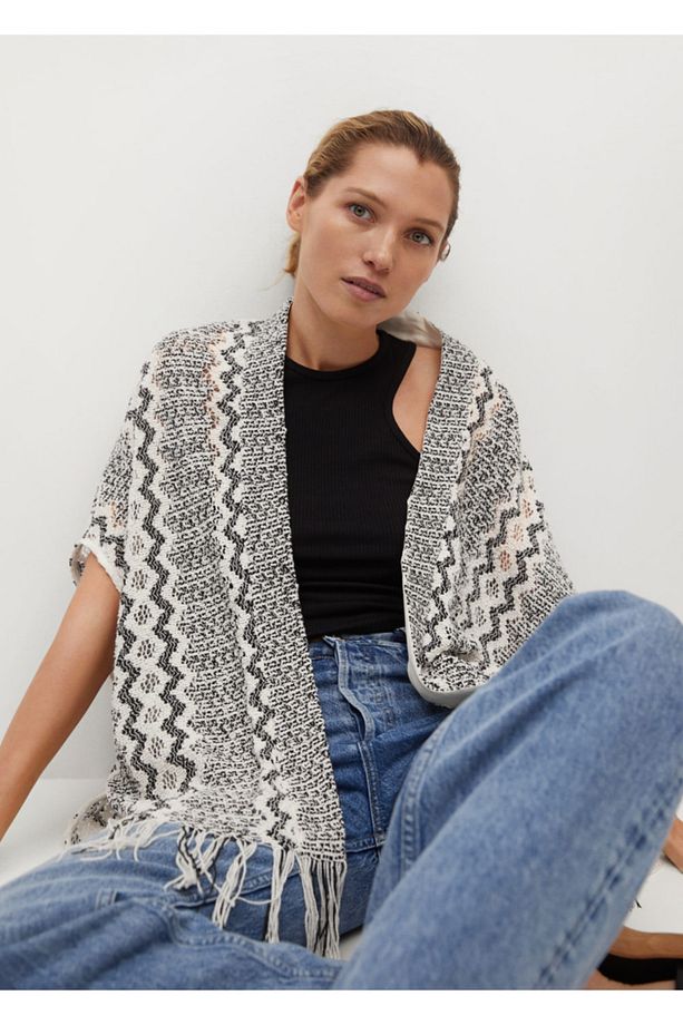 Kadın Ekrü Delikli Örgü Kaftan - 8