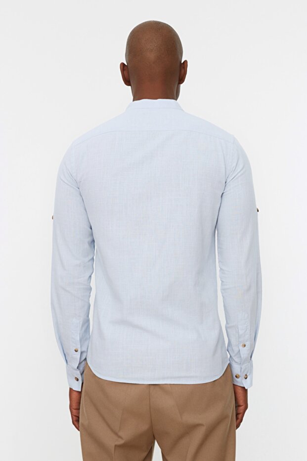 Mavi Basic Hakim Yaka Apoletli Slim Fit Uzun Kollu Keten Görünümlü Gömlek TMNSS20GO0188 - 9