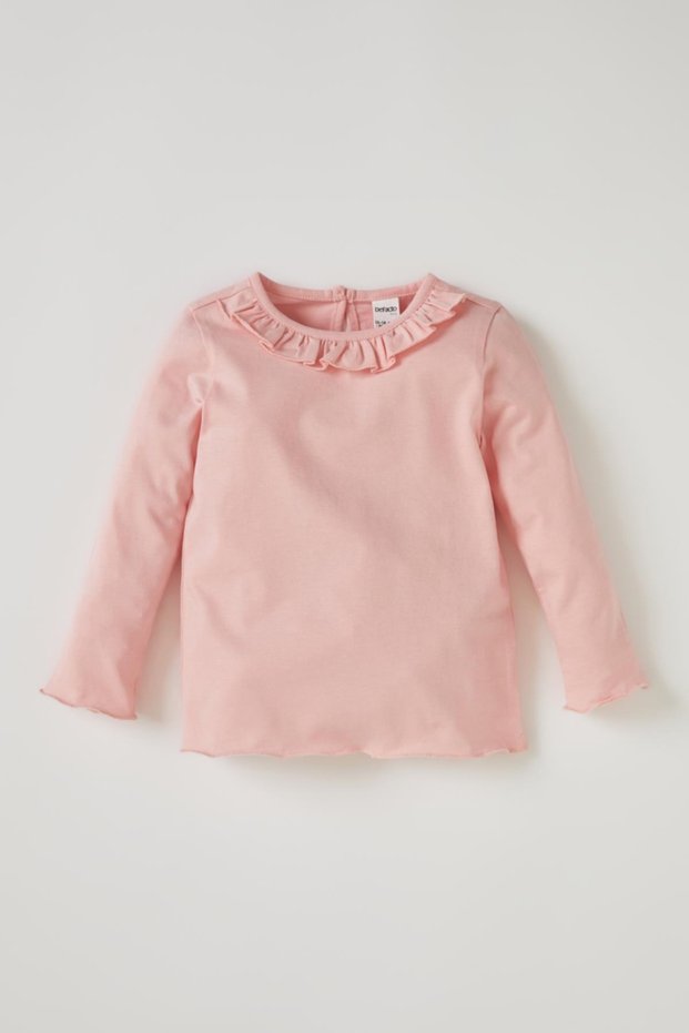 Baby Girl Collar Ruffle Detailed Cotton T-Shirt