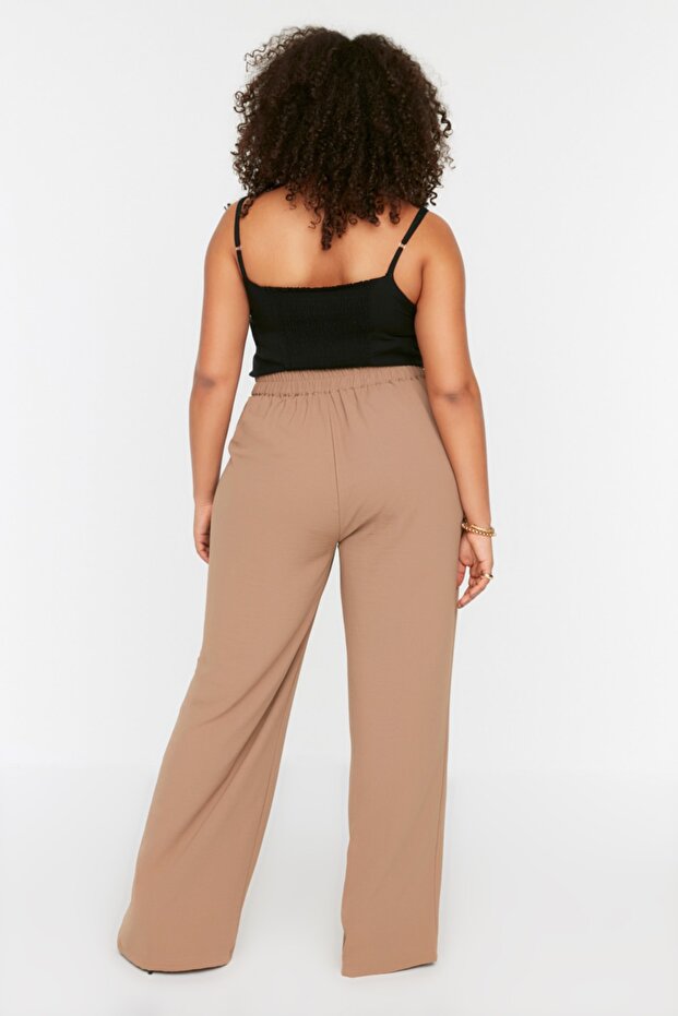 Vizon Mevsimlik Lastikli Yüksek Bel Pileli Wide Leg Dokuma Pantolon TBBSS22PL0448 - 8