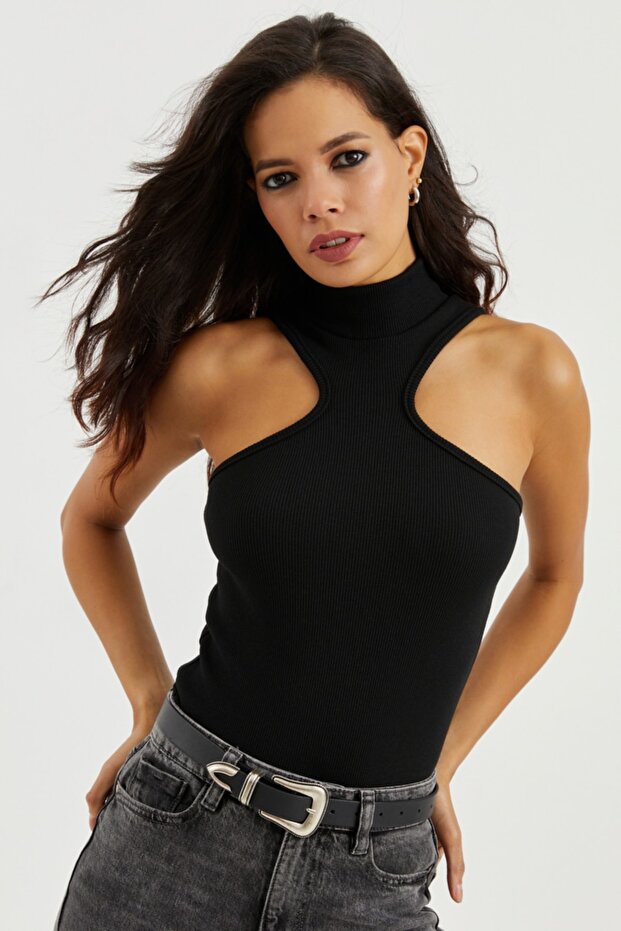 Women's Black Halter Neck Camisole Blouse EY1454