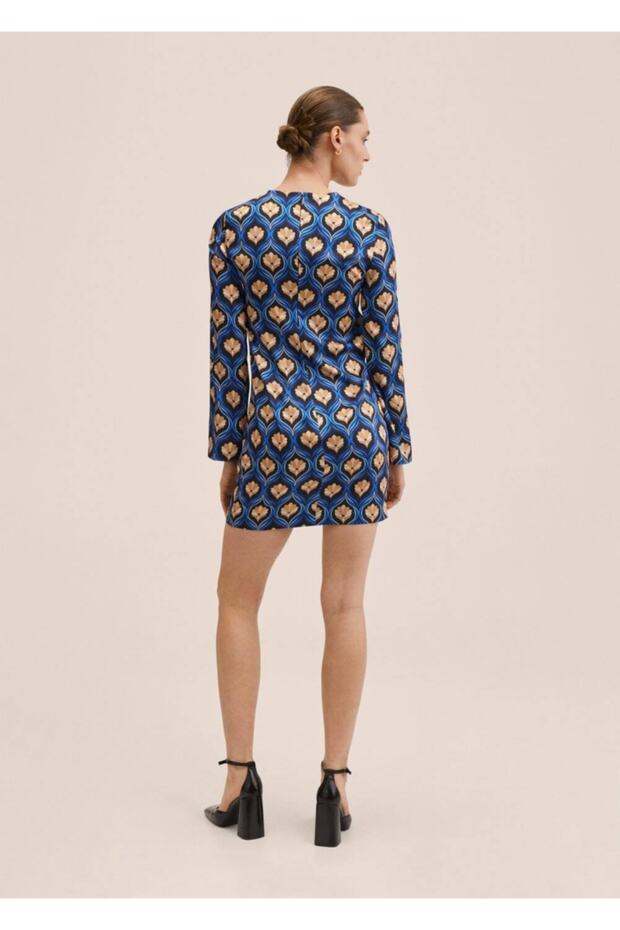 Desenli Retro Elbise - 4