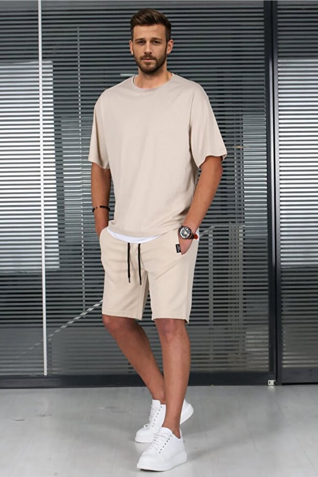 Bej Oversize Erkek Şort Takımı 5668 - 3