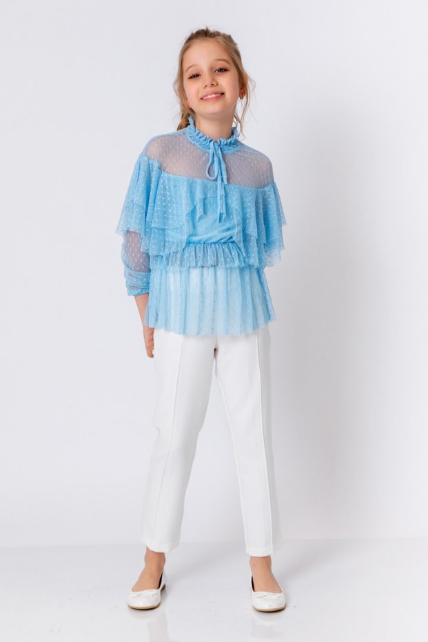 Girl's Tulle Detailed Baby Blue Blouse