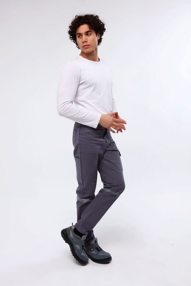 7/7 Gabardin Kışlık Gri Işçi Pantolonu Kalın Reflektörlü Iş Pantolonu - 2