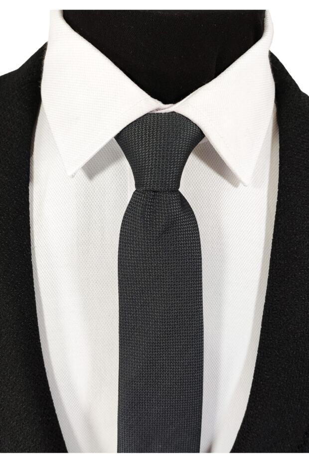 Antrasit Gri Renk Armürlü Kravat Mendil Seti - 2