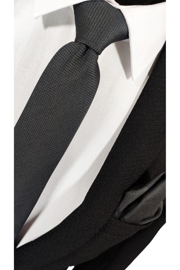 Antrasit Gri Renk Armürlü Kravat Mendil Seti - 3