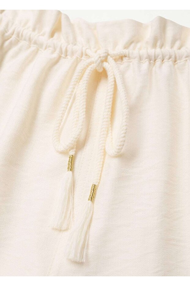 Kadın Ekrü Ayarlanabilir Bağcıklı Şort - 7