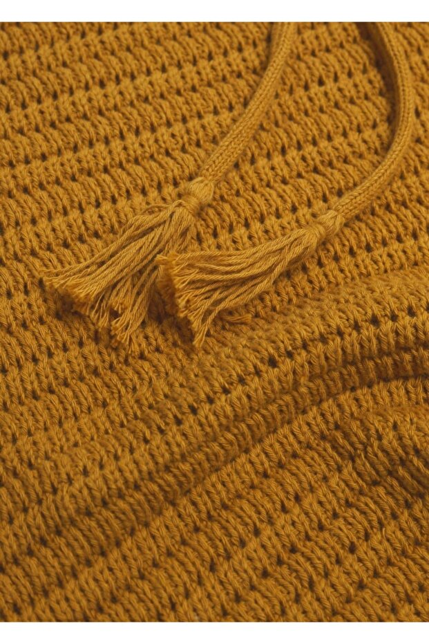 Kadın Hardal Ajurlu Örgü Pamuklu Üst - 7