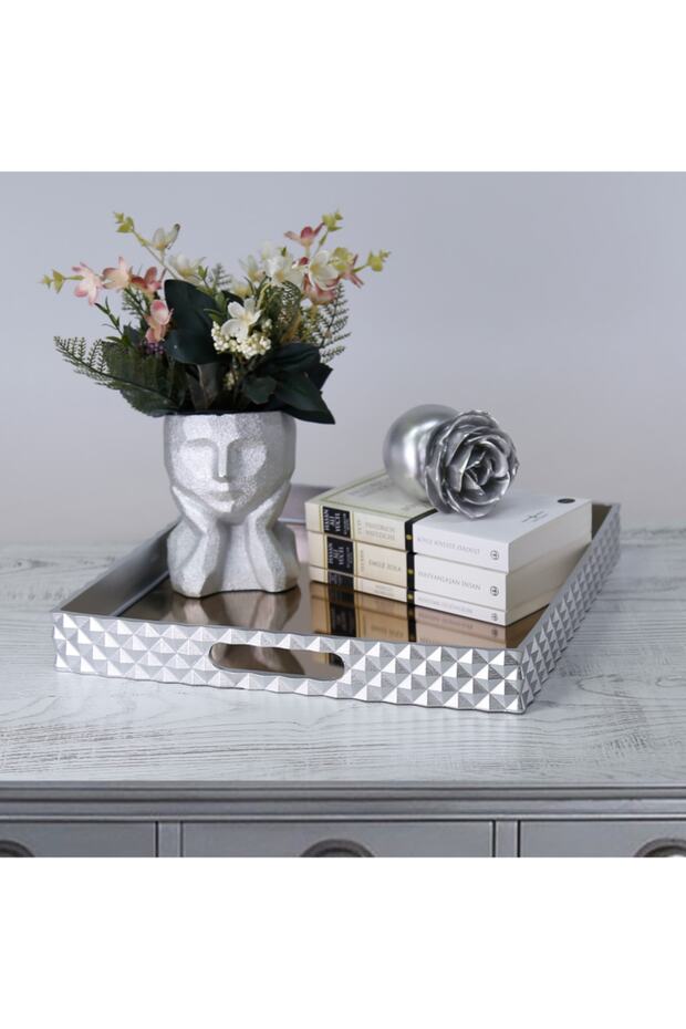 Piramit Kare Tepsi Gümüş 38x38 - 4