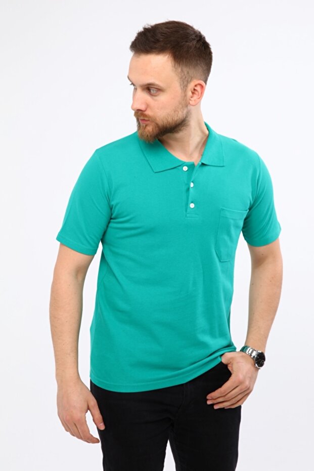 Polo Neck T-shirt Green Short Sleeve Pique Knitted Work T-shirt