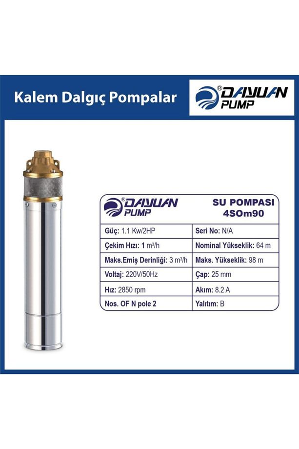 Dayuan Derin Kuyu Dalgıç Pompa Seti 16kg Kalem Dalgıç 2hp 1.1kw 70 Mt Dik Basar Panolu - 2