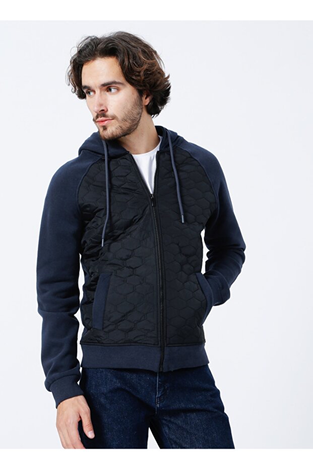 Civic Kapüşonlu Basic Düz Siyah Erkek Mont - 5