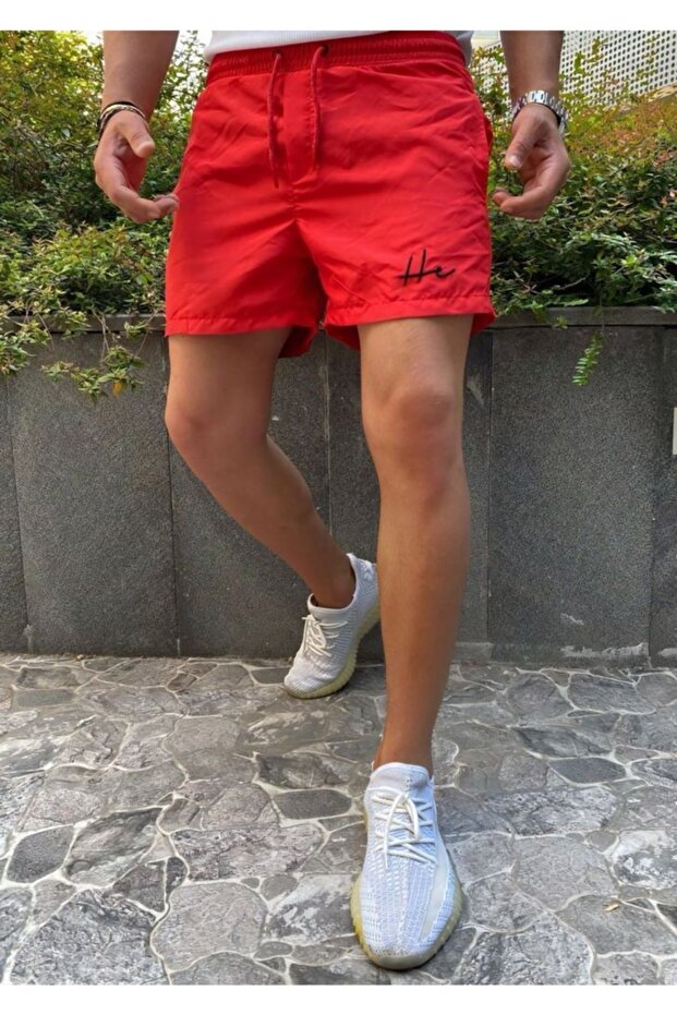 Men's Red Swim Shorts Swimwear Solid Color New Season