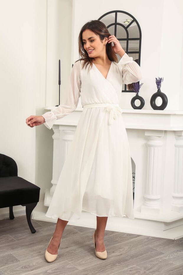 Lined Midi Chiffon Dress - 2