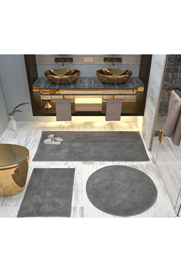 Bath Mat Triple Set 5 Colors Plush Non-Slip Base Washable