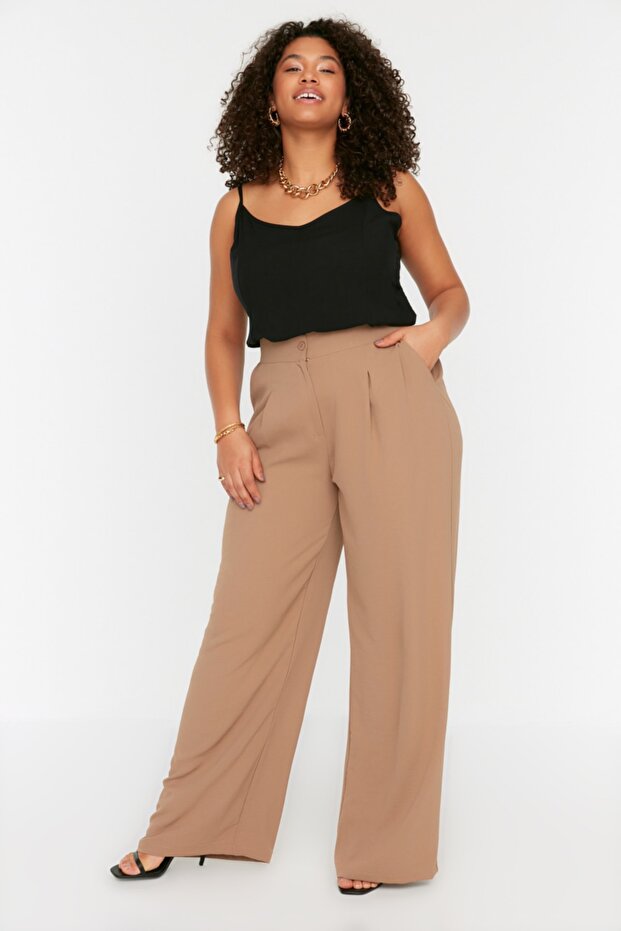 Vizon Mevsimlik Lastikli Yüksek Bel Pileli Wide Leg Dokuma Pantolon TBBSS22PL0448 - 5