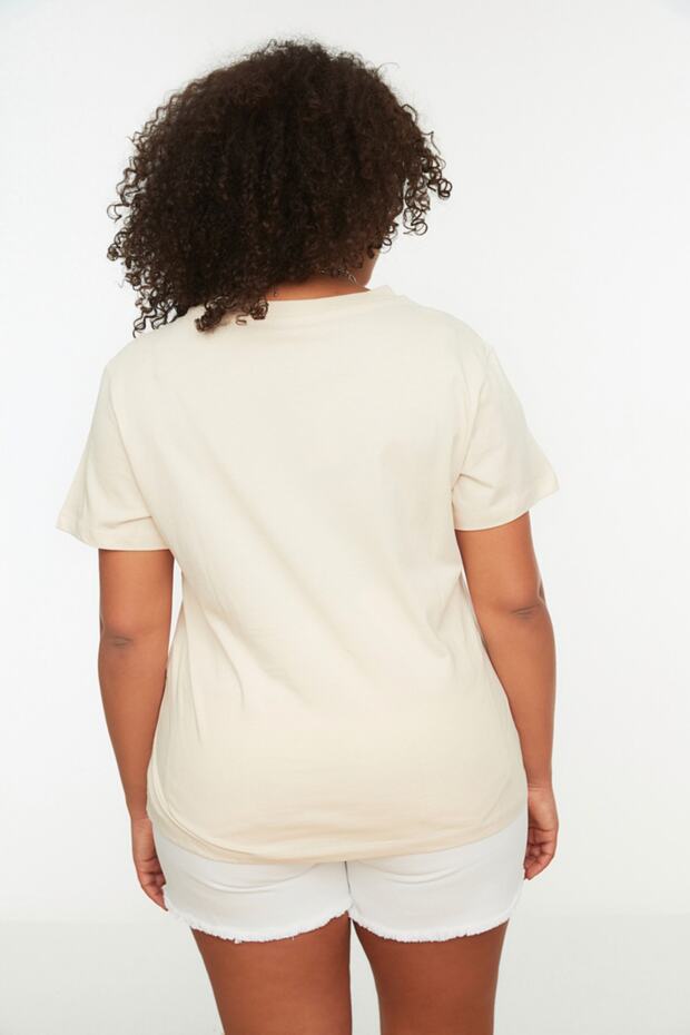 Taş Bisiklet Yaka Kol Detaylı %100 Pamuk Örme T-Shirt TBBSS22BF0023 - 5