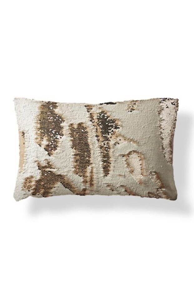 Reversible Sequined Sequined Rectangular Throw Pillow Pillow Case (Matte Beige & Shiny Golden Yellow)