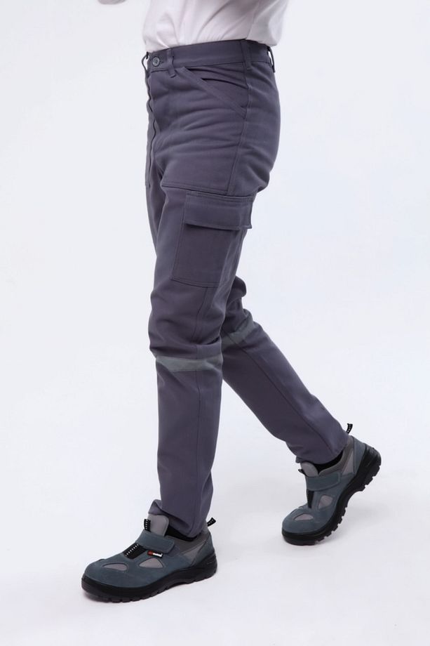 7/7 Gabardin Kışlık Gri Işçi Pantolonu Kalın Reflektörlü Iş Pantolonu - 5