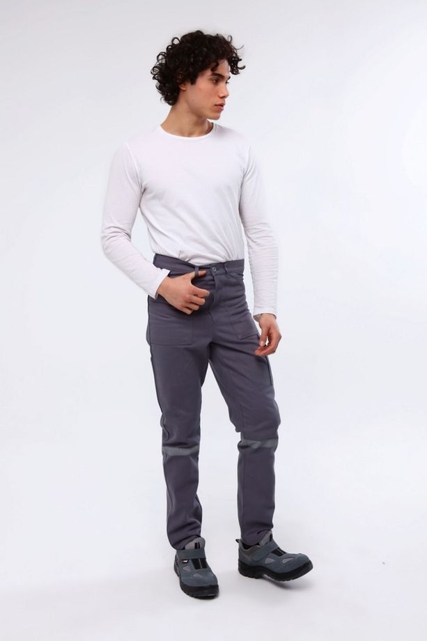 7/7 Gabardin Kışlık Gri Işçi Pantolonu Kalın Reflektörlü Iş Pantolonu - 6