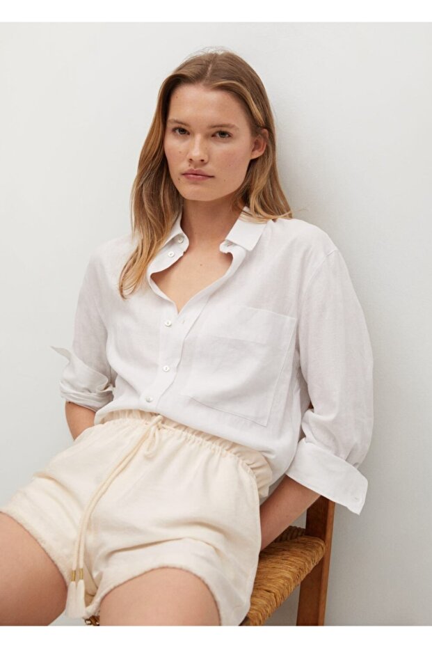 Kadın Ekrü Ayarlanabilir Bağcıklı Şort - 6